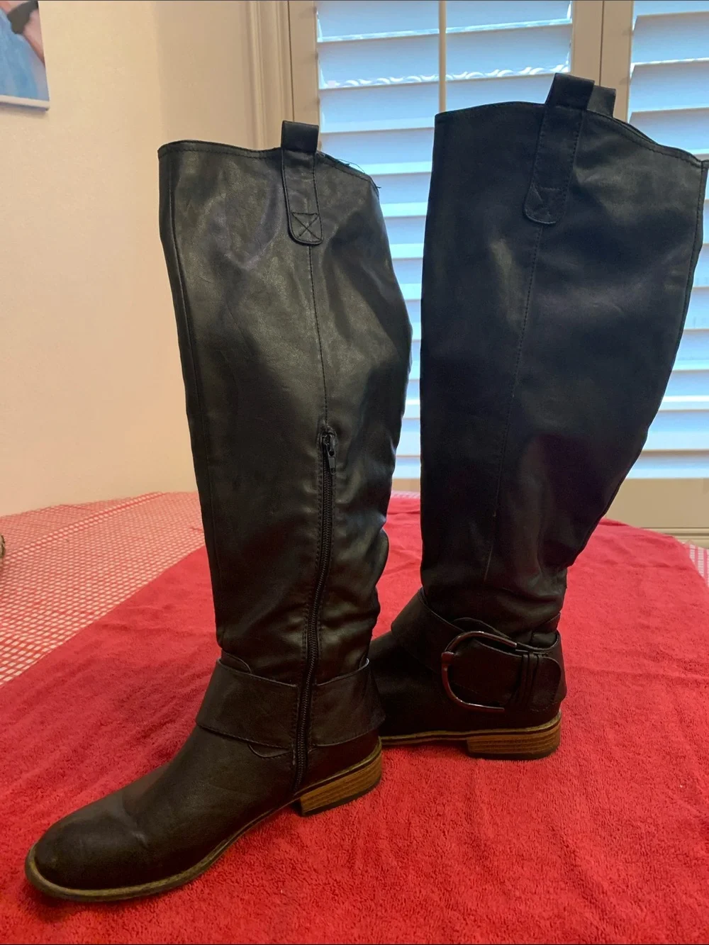 BAMBOO Black Over-the-Knee Riding Boots with Buckle Accent